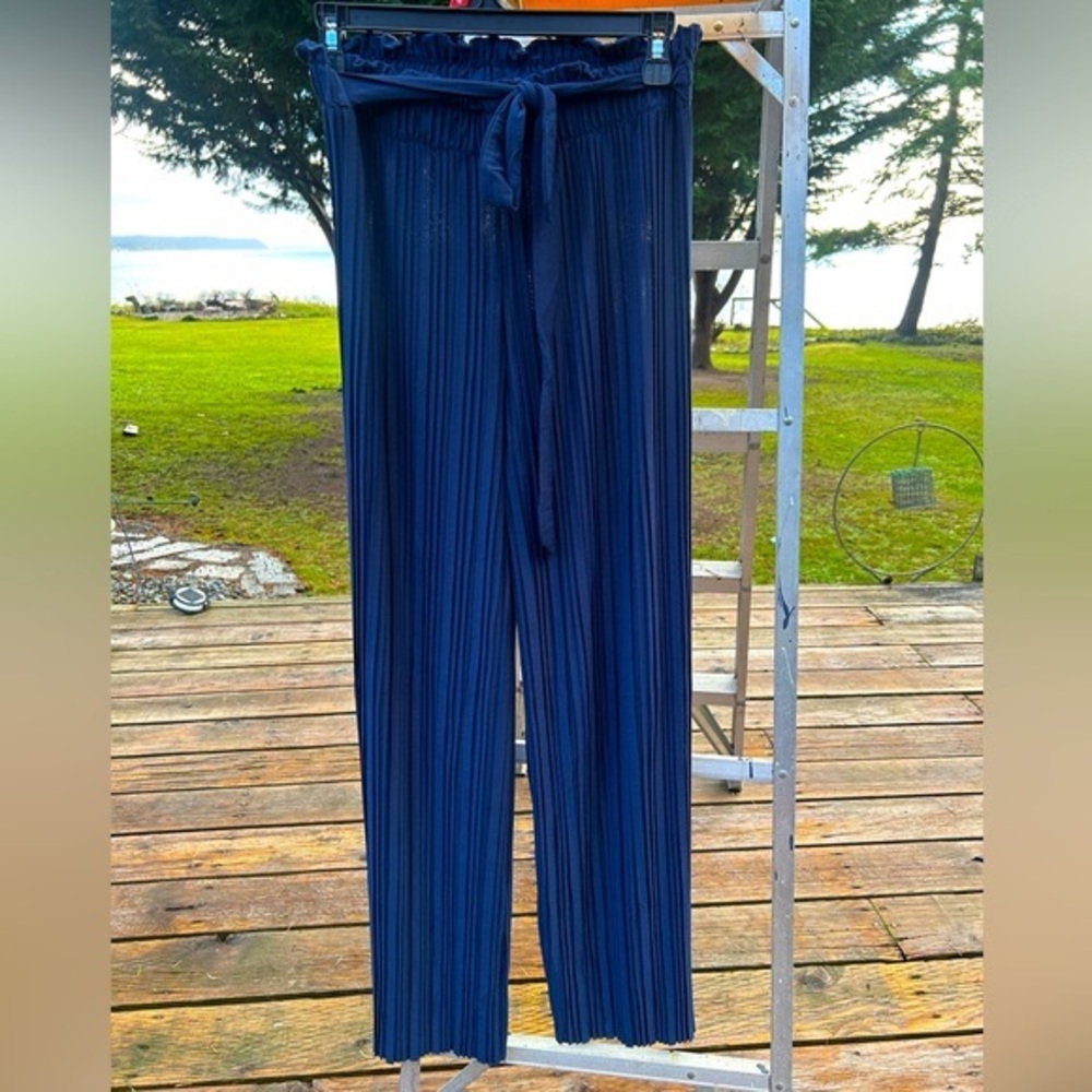 Navy blue flare dress pants, elastic waist